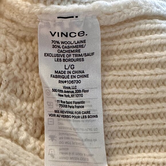 NEW VINCE Triple Braid Cable Wool Cashmere Blend Cardigan Sweater Off White - Picture 7 of 7
